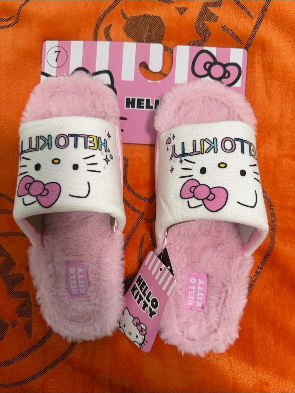 Sanrio Hello Kitty Pink and White Plush Slide Slippers